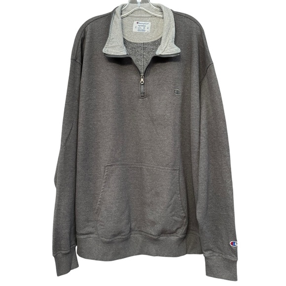 Champion Quarter Zip Sweatshirt Gray Pullover 2XL Kangaroo Pocket - Picture 1 of 7